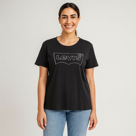 Levis Black Glitter Logo Graphic T Shirt Womens XL Casual Streetwear Y2K Retro - Picture 4 of 7